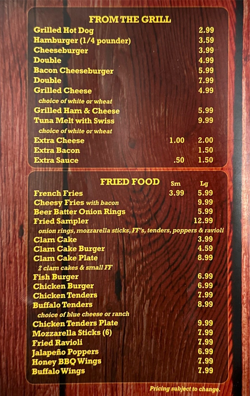 Village Grill menu